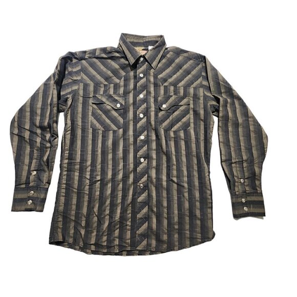 Maxini‎ Men's Western Long Sleeve Snap Button Up Stripe Shirt Large - Picture 1 of 8